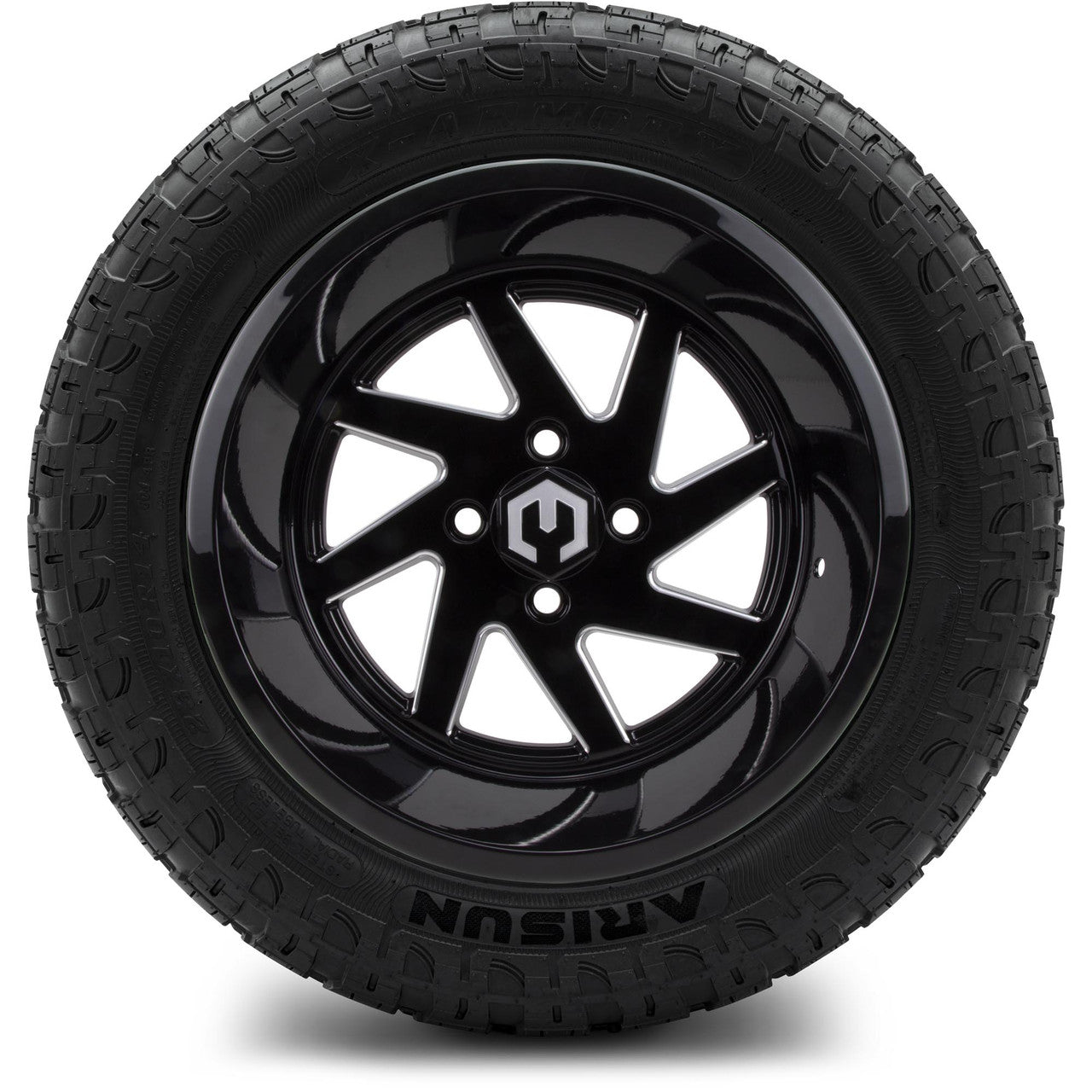 MODZ® 14" Fury Glossy Black with Ball Mill - Lifted Tires and Wheels Combo