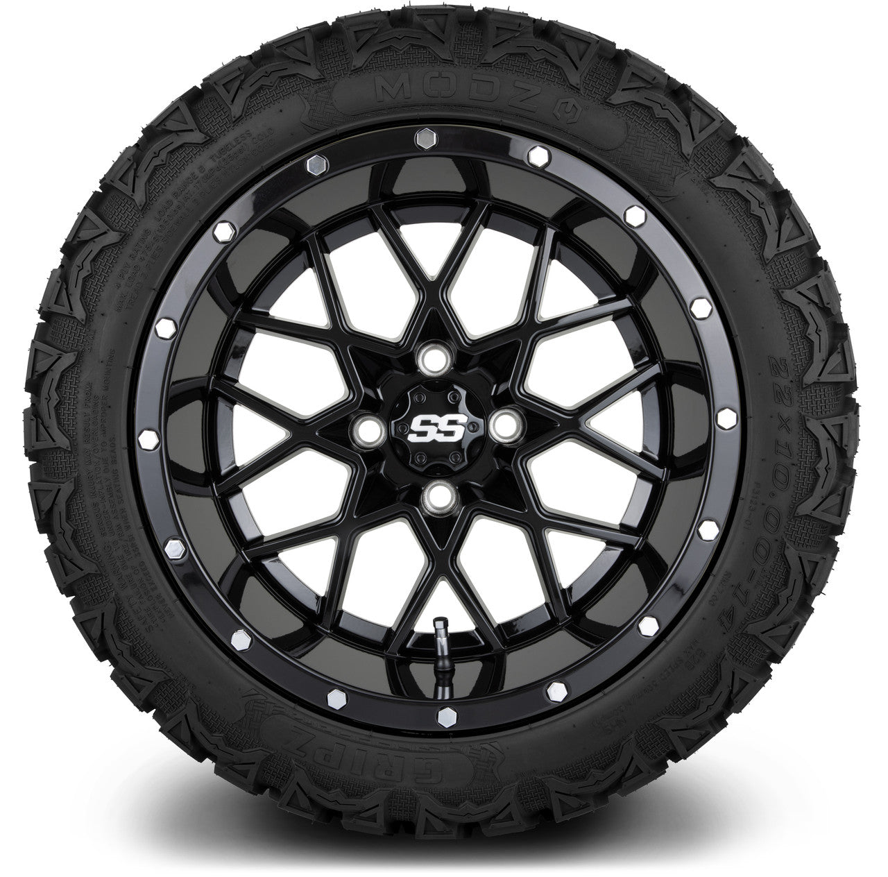 MODZ® 14" Vortex Glossy Black - Lifted Tires and Wheels Combo