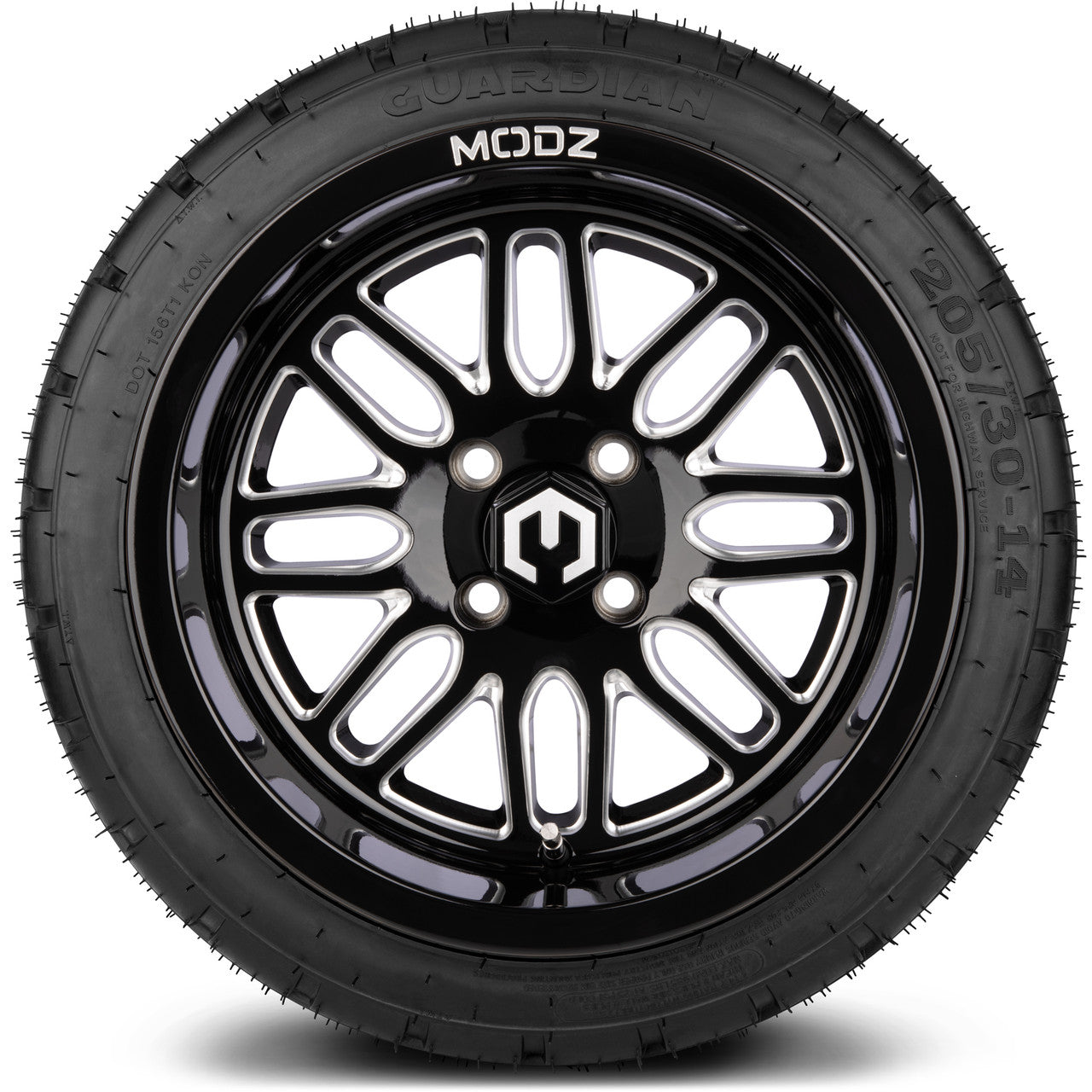 MODZ® 14" Mayhem Glossy Black Ball Mill - LowPro Street Tire and Wheels Combo