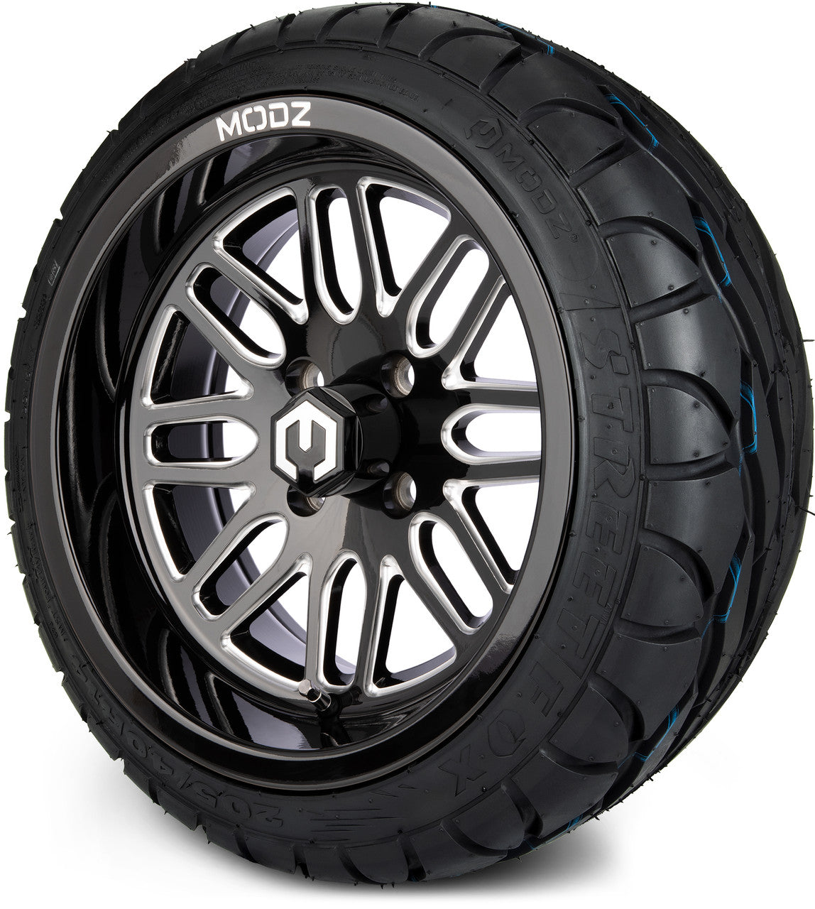 MODZ® 14" Mayhem Glossy Black Ball Mill - LowPro Street Tire and Wheels Combo