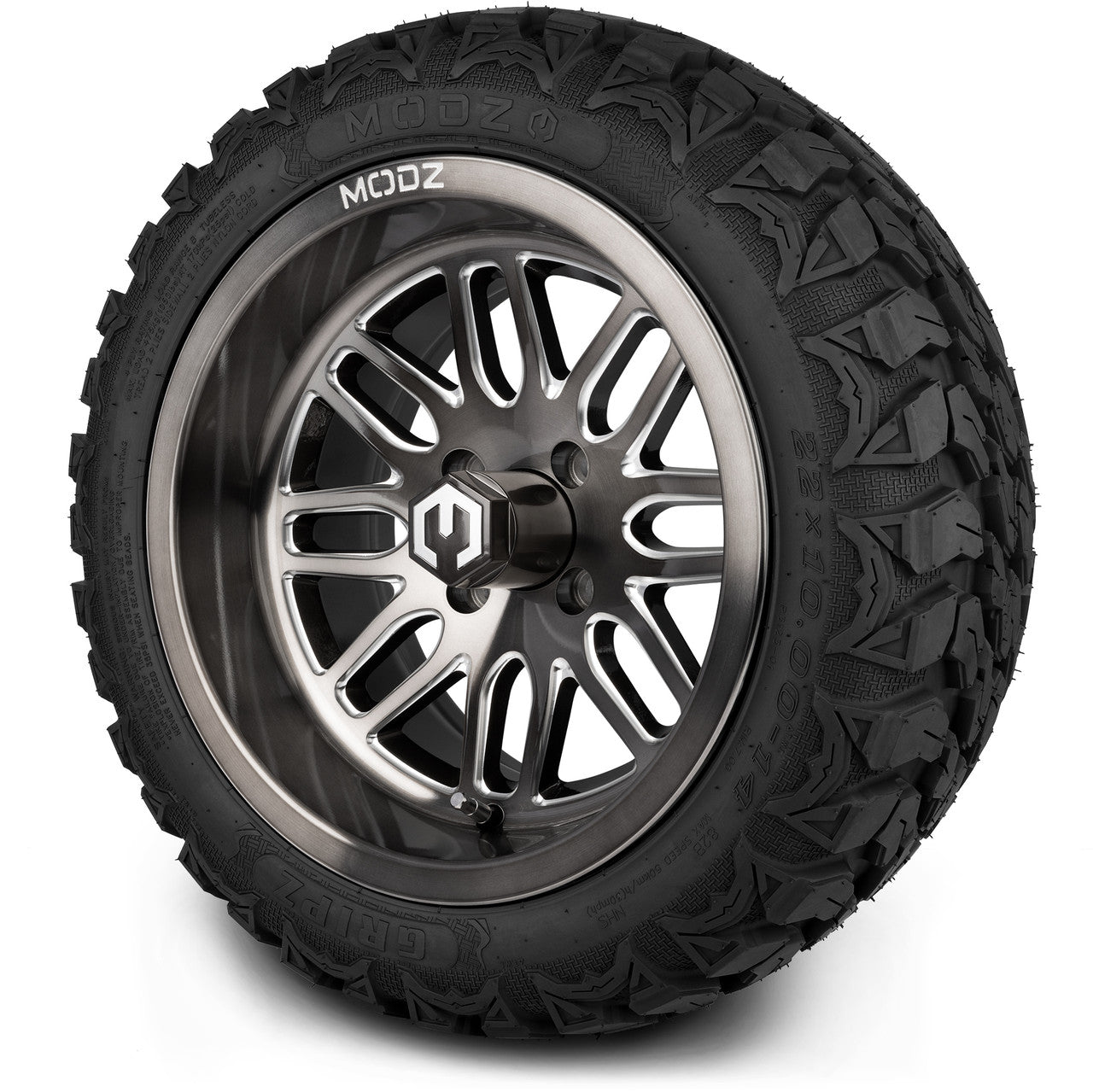 MODZ® 14" Mayhem Brushed Gunmetal with Ball Mill - Lifted Tires and Wheels Combo
