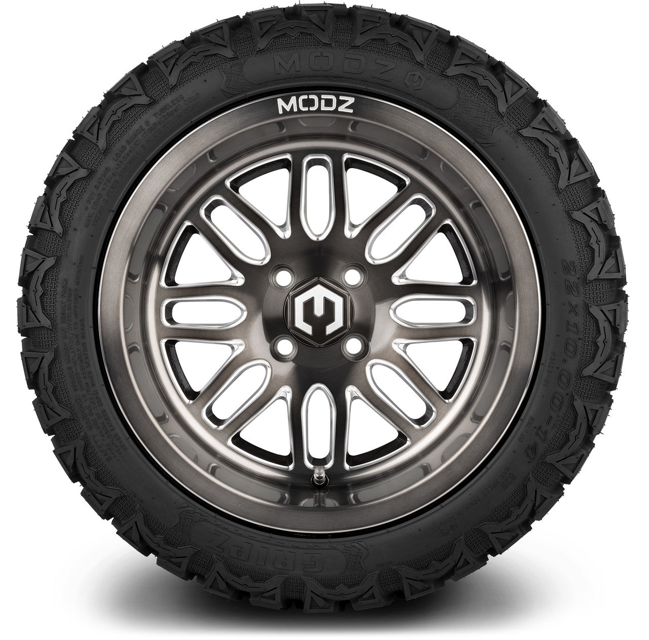 MODZ® 14" Mayhem Brushed Gunmetal with Ball Mill - Lifted Tires and Wheels Combo