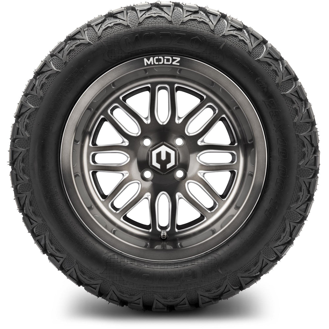 MODZ® 14" Mayhem Brushed Gunmetal with Ball Mill - Lifted Tires and Wheels Combo