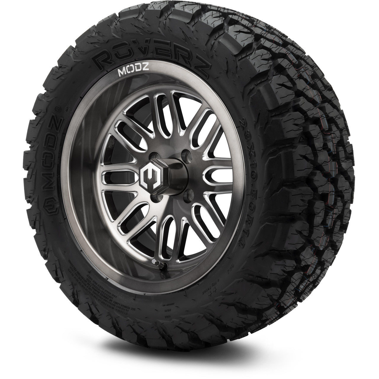 MODZ® 14" Mayhem Brushed Gunmetal with Ball Mill - Lifted Tires and Wheels Combo