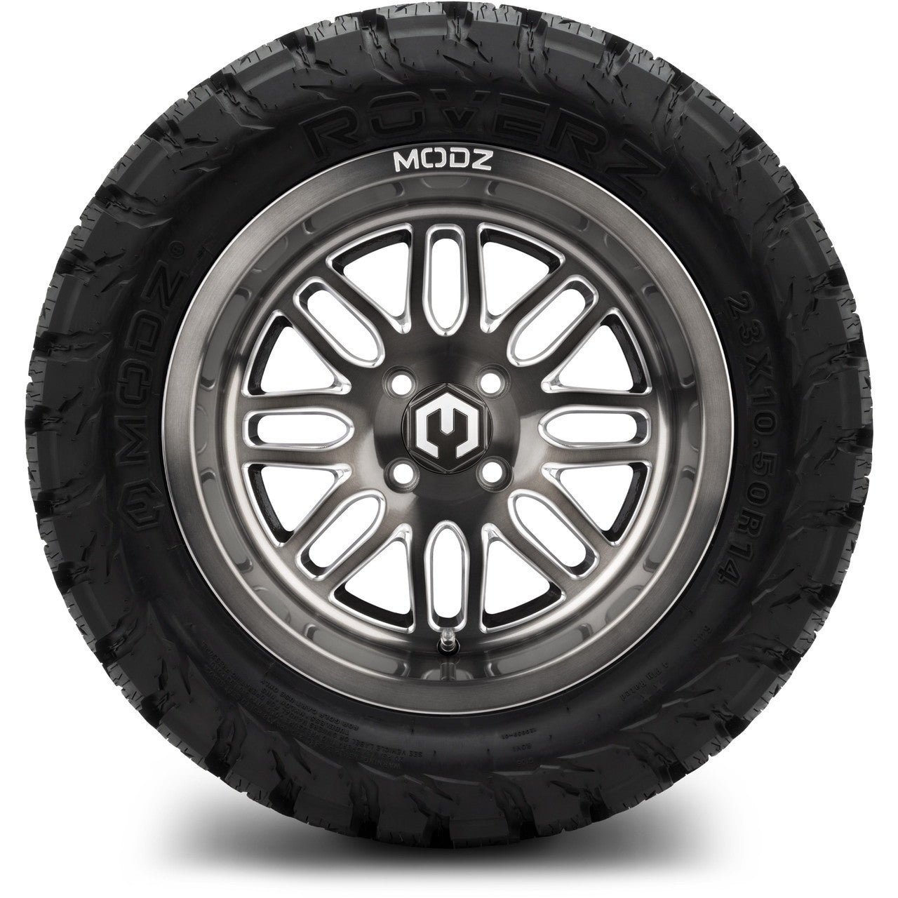 MODZ® 14" Mayhem Brushed Gunmetal with Ball Mill - Lifted Tires and Wheels Combo