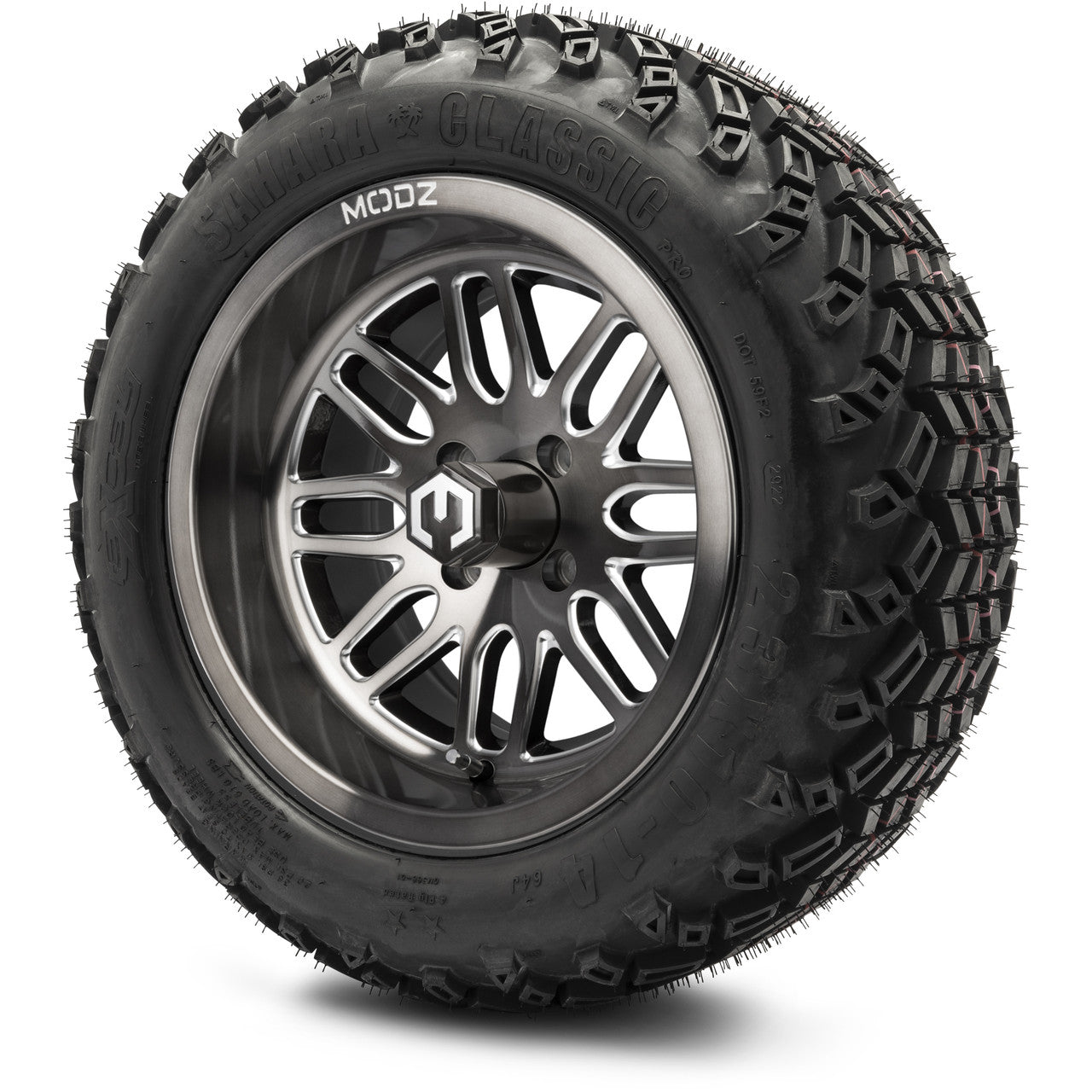 MODZ® 14" Mayhem Brushed Gunmetal with Ball Mill - Lifted Tires and Wheels Combo