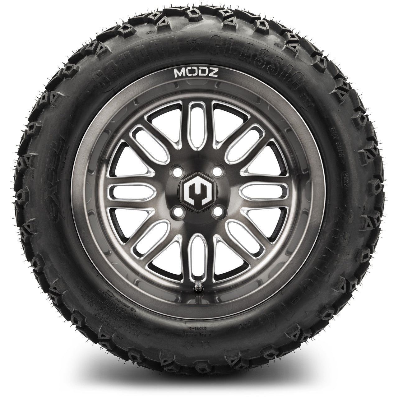 MODZ® 14" Mayhem Brushed Gunmetal with Ball Mill - Lifted Tires and Wheels Combo
