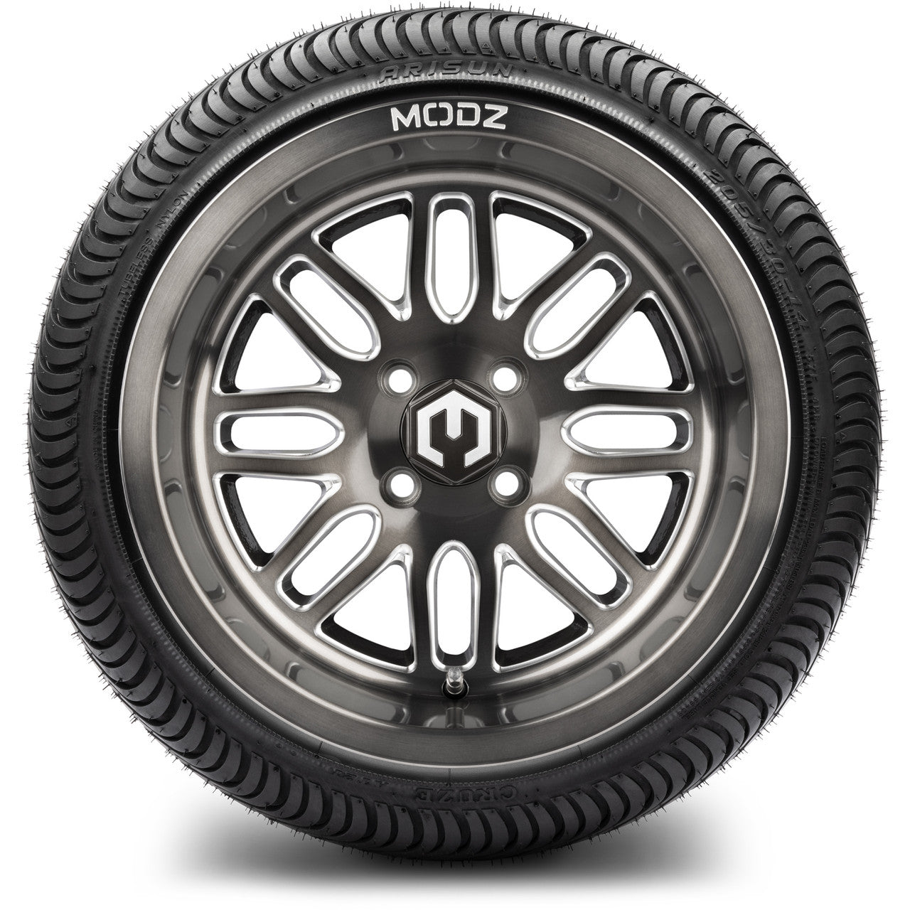 MODZ® 14" Mayhem Brushed Gunmetal with Ball Mill - LowPro Street Tire and Wheels Combo