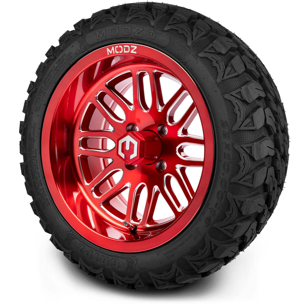 MODZ® 14" Mayhem Brushed Red with Ball Mill - Lifted Tires and Wheels Combo