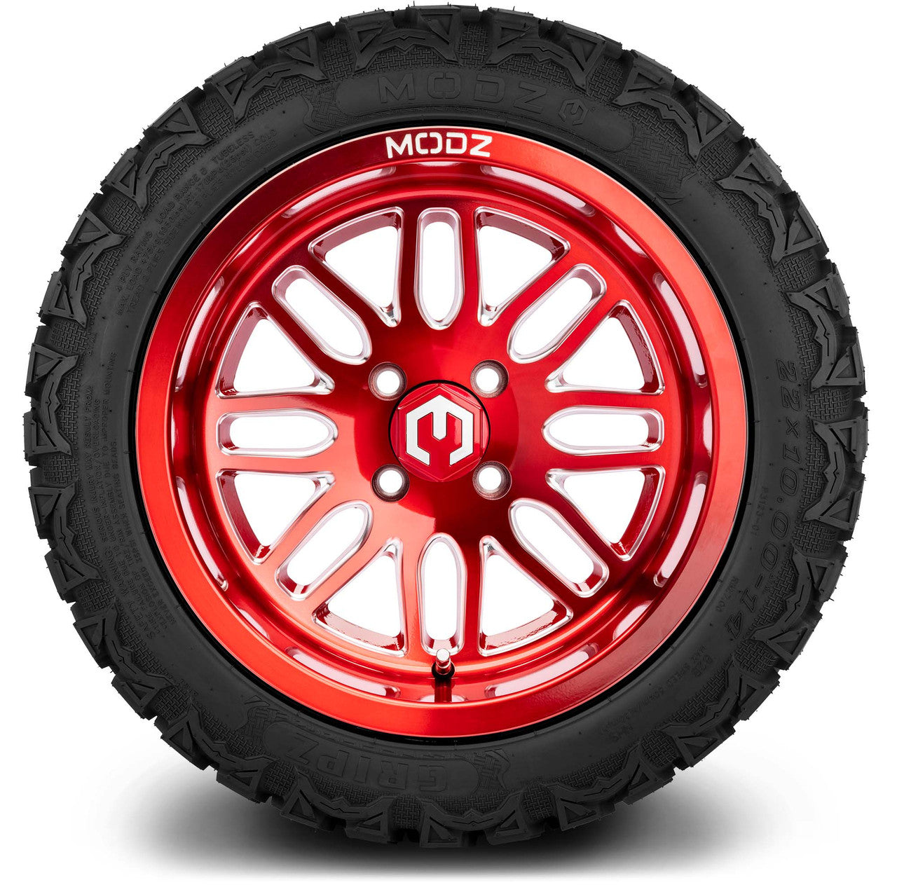 MODZ® 14" Mayhem Brushed Red with Ball Mill - Lifted Tires and Wheels Combo