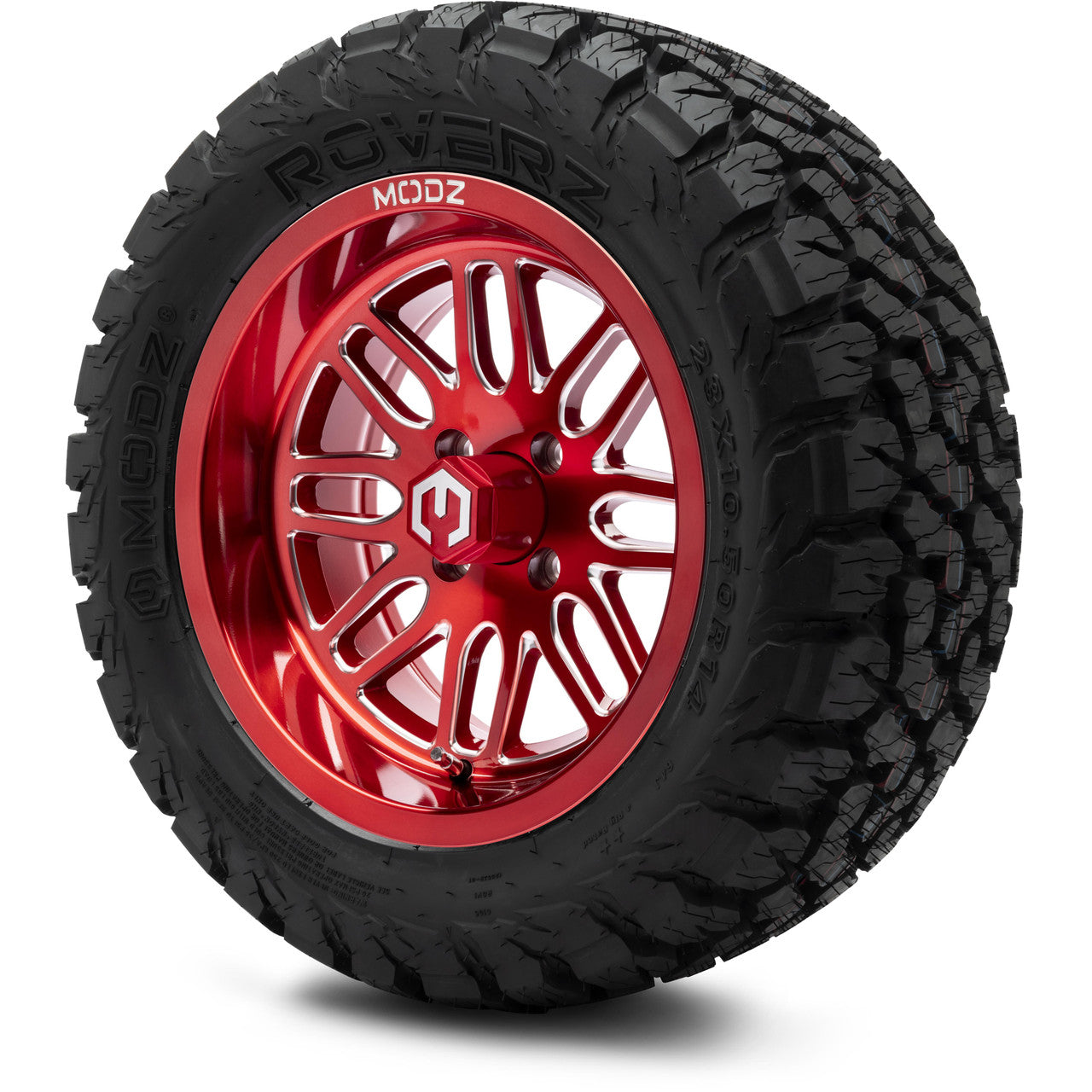 MODZ® 14" Mayhem Brushed Red with Ball Mill - Lifted Tires and Wheels Combo