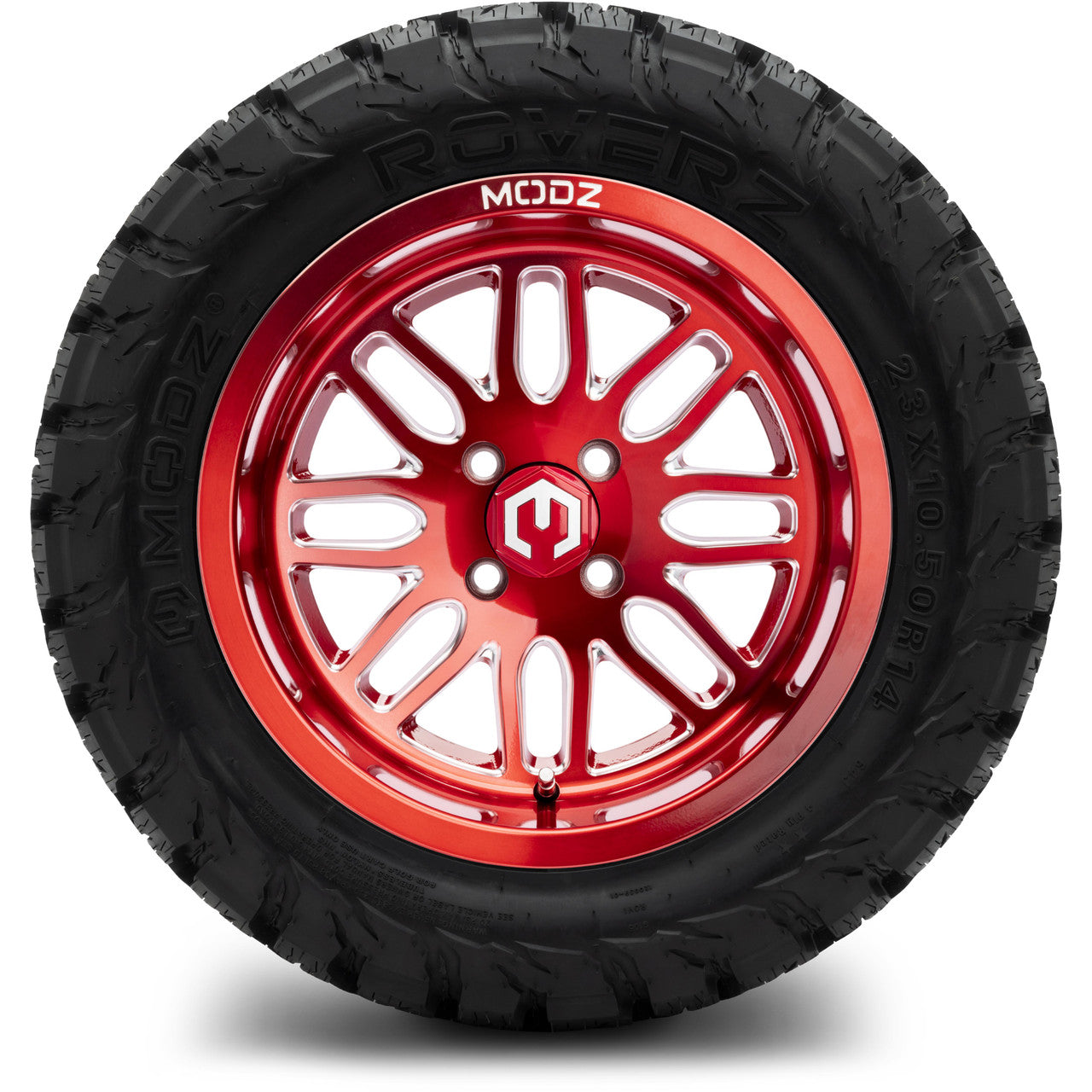 MODZ® 14" Mayhem Brushed Red with Ball Mill - Lifted Tires and Wheels Combo