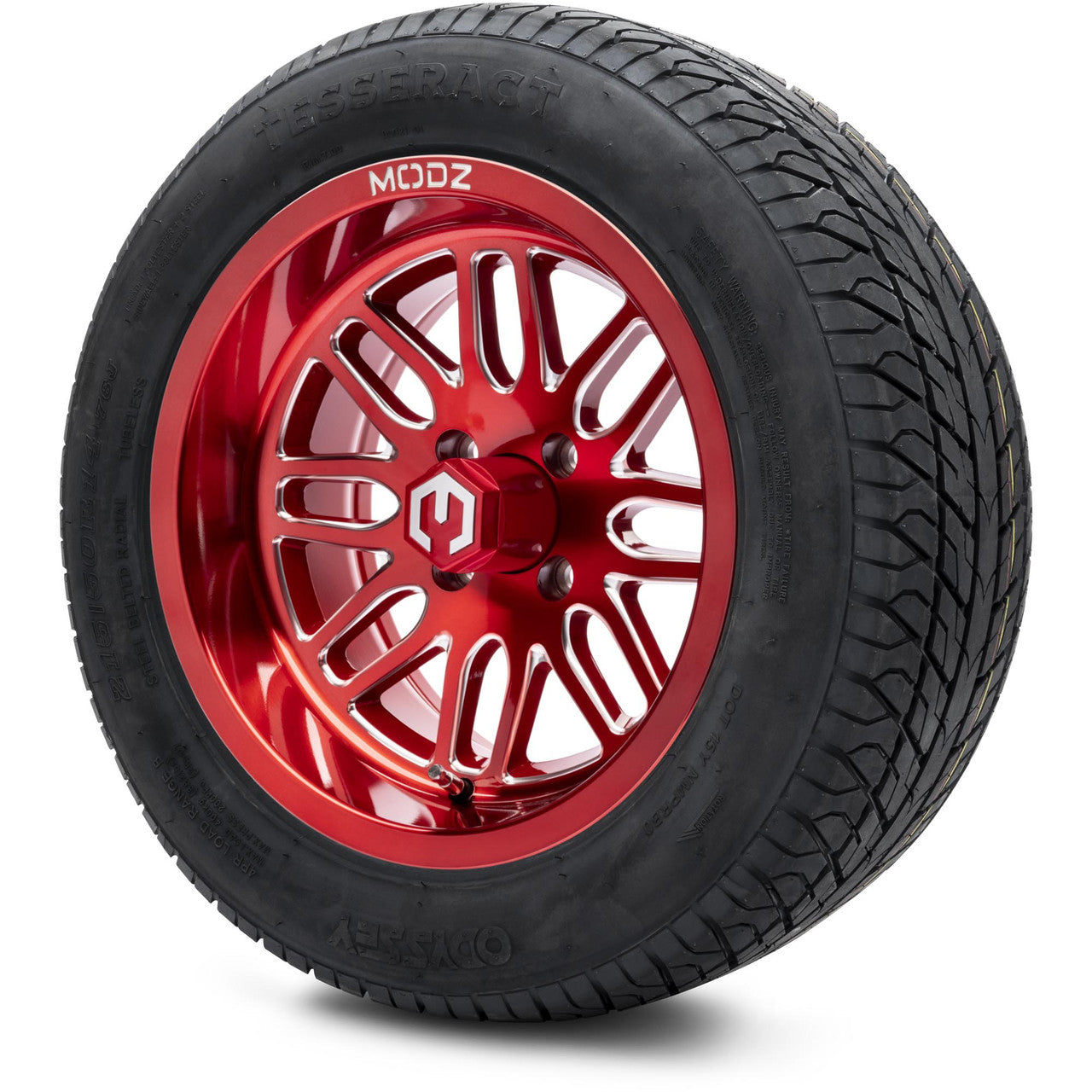 MODZ® 14" Mayhem Brushed Red with Ball Mill - Lifted Tires and Wheels Combo