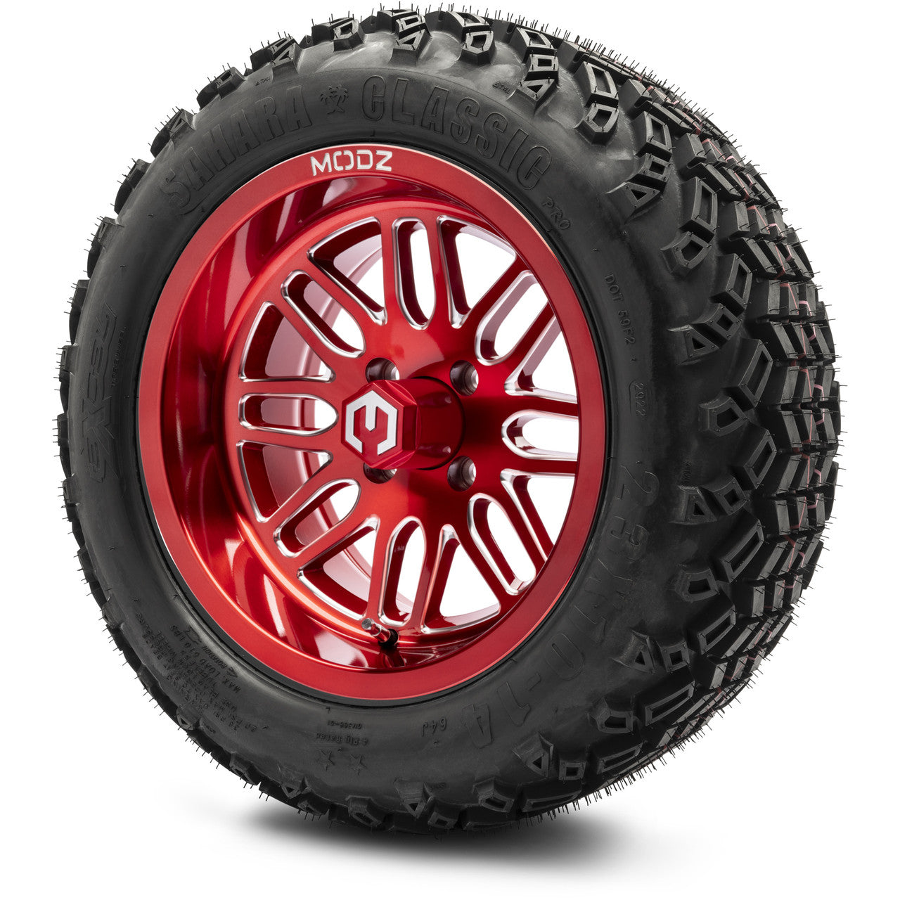 MODZ® 14" Mayhem Brushed Red with Ball Mill - Lifted Tires and Wheels Combo