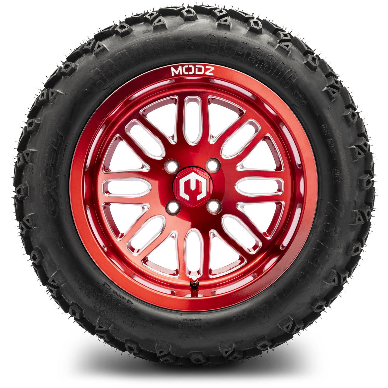 MODZ® 14" Mayhem Brushed Red with Ball Mill - Lifted Tires and Wheels Combo