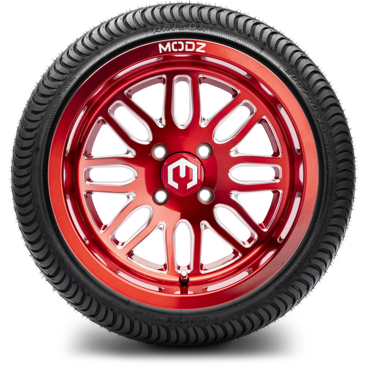 MODZ® 14" Mayhem Brushed Red with Ball Mill - LowPro Street Tire and Wheels Combo