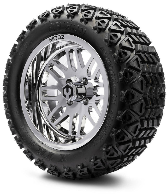 MODZ® 14" Mayhem Chrome - Lifted Tires and Wheels Combo
