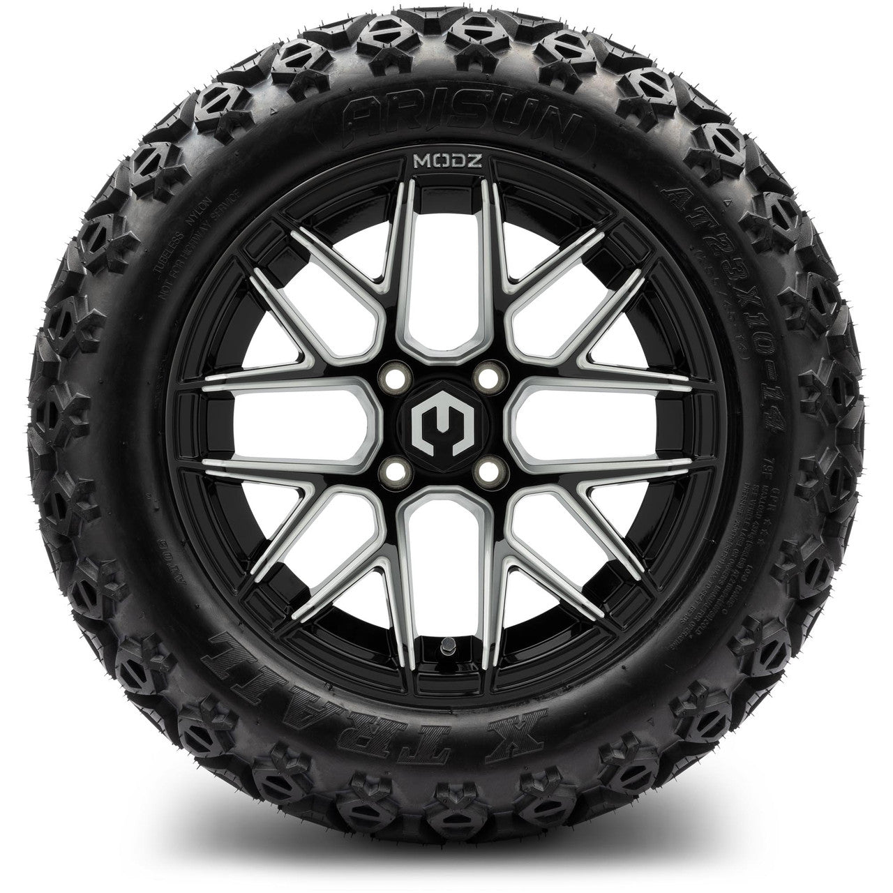 MODZ® 14" Matrix Glossy Black with Ball Mill - Lifted Tires and Wheels Combo