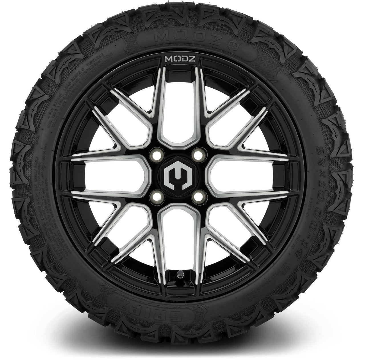 MODZ® 14" Matrix Glossy Black with Ball Mill - Lifted Tires and Wheels Combo