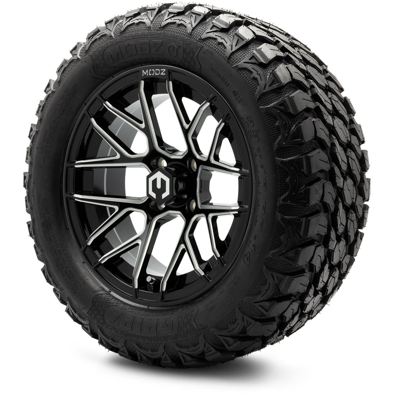 MODZ® 14" Matrix Glossy Black with Ball Mill - Lifted Tires and Wheels Combo