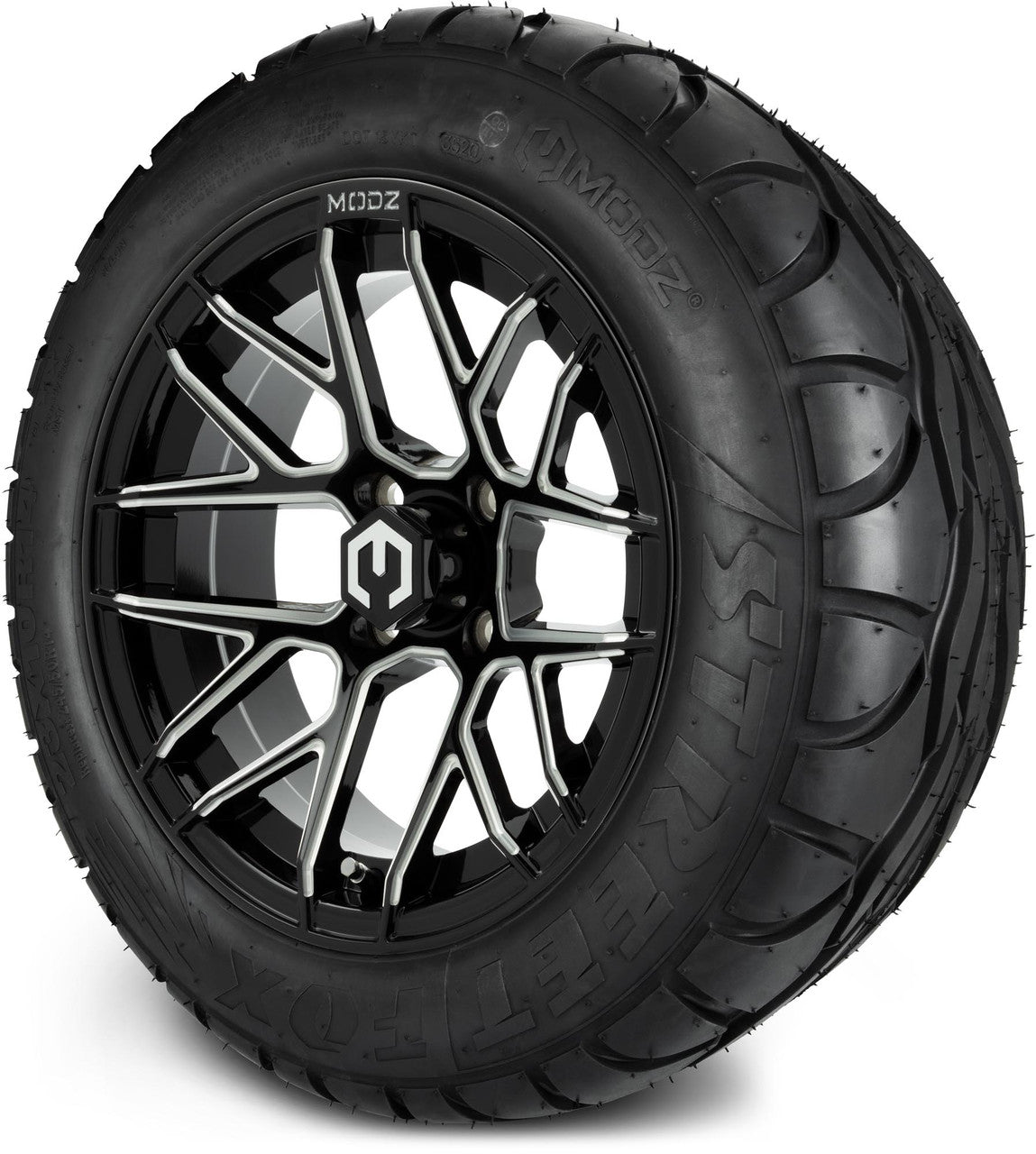 MODZ® 14" Matrix Glossy Black with Ball Mill - Lifted Tires and Wheels Combo