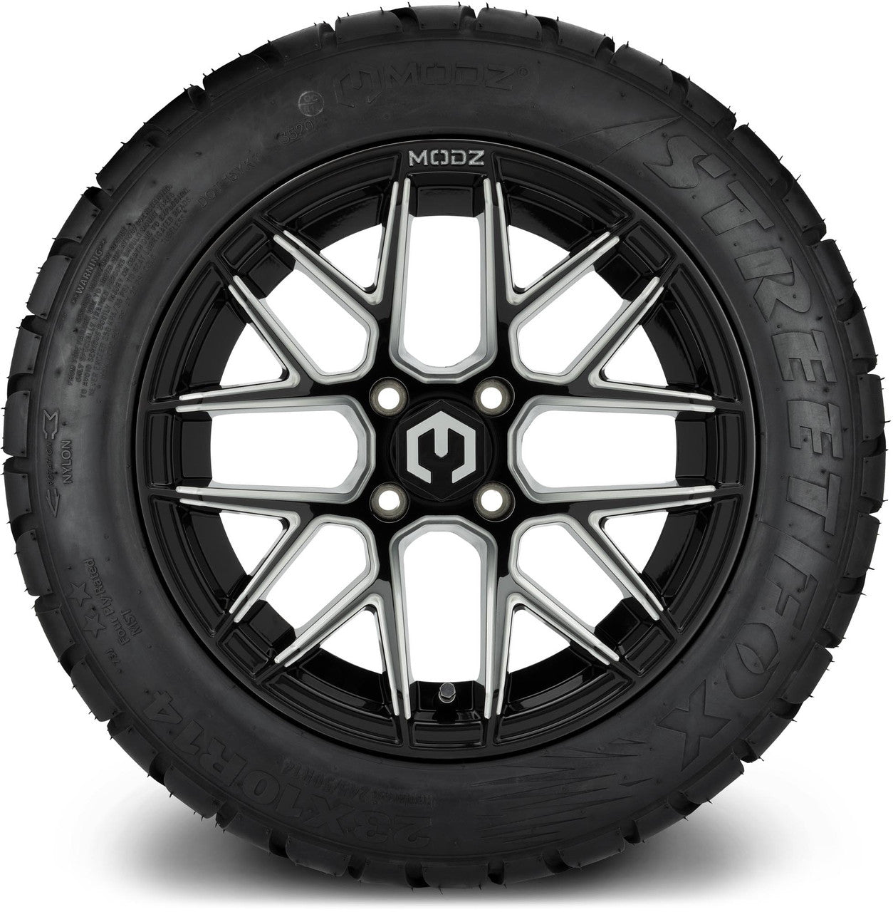 MODZ® 14" Matrix Glossy Black with Ball Mill - Lifted Tires and Wheels Combo