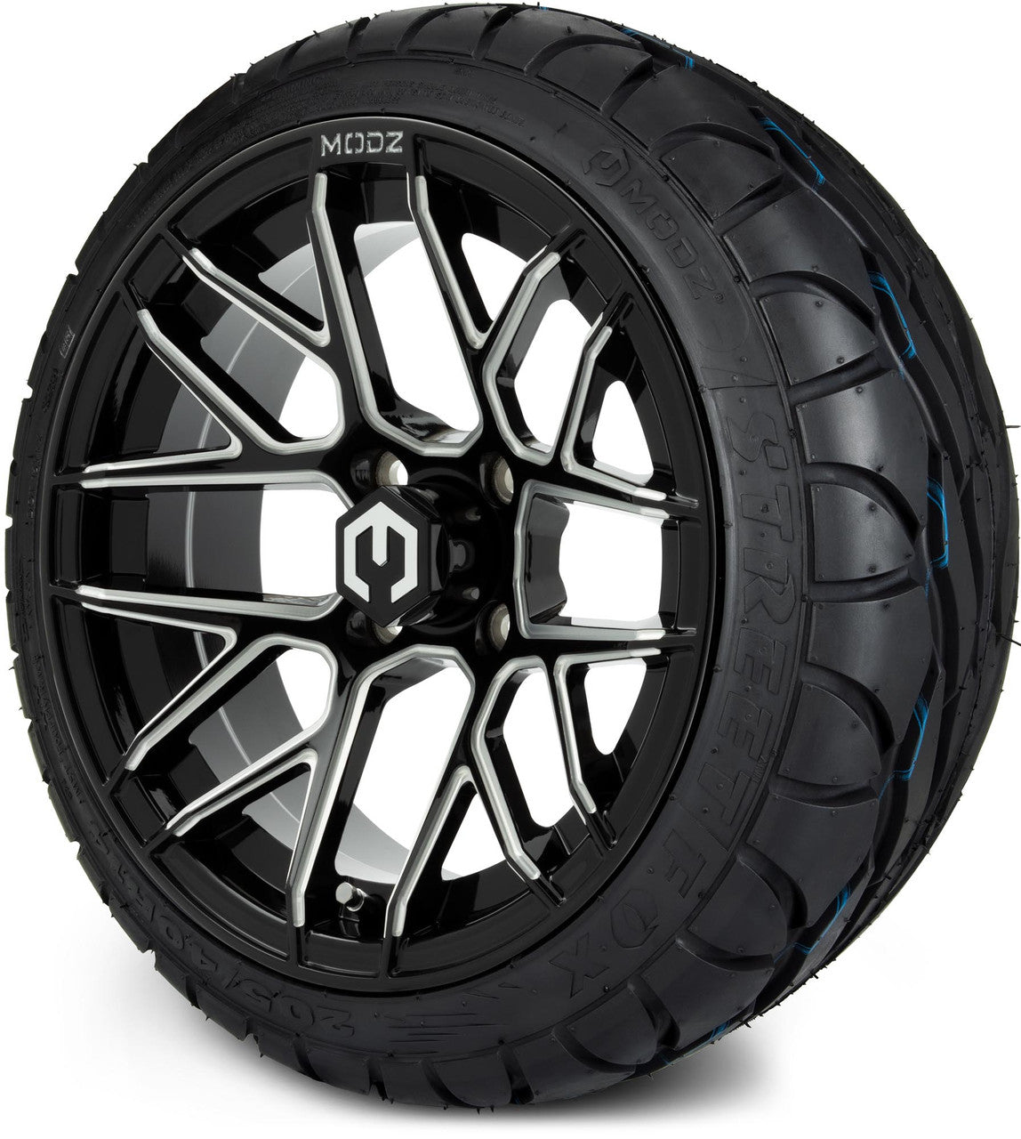 MODZ® 14" Matrix Glossy Black with Ball Mill - LowPro Street Tire and Wheels Combo