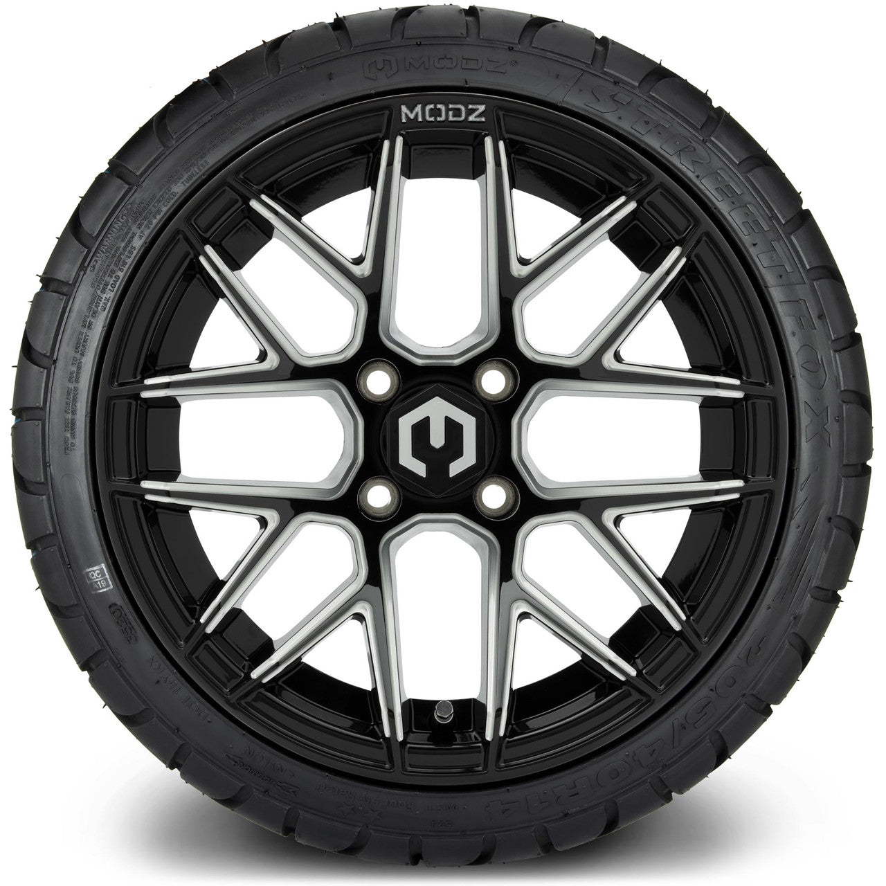MODZ® 14" Matrix Glossy Black with Ball Mill - LowPro Street Tire and Wheels Combo