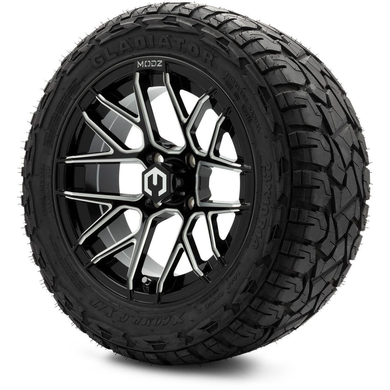 MODZ® 14" Matrix Glossy Black with Ball Mill - Lifted Tires and Wheels Combo