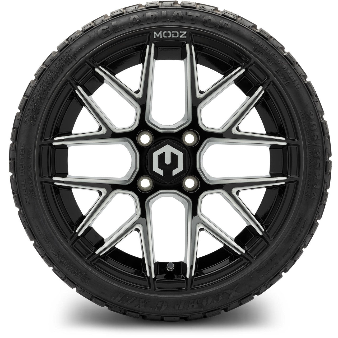 MODZ® 14" Matrix Glossy Black with Ball Mill - LowPro Street Tire and Wheels Combo