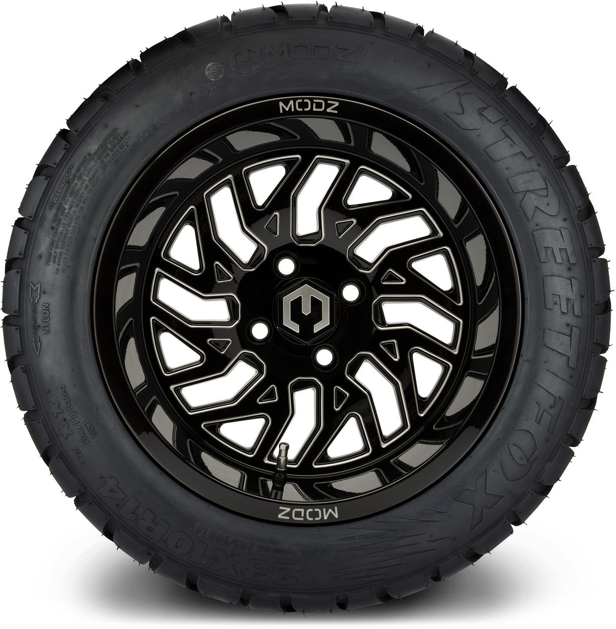 MODZ® 14" Carnage Glossy Black with Ball Mill - Lifted Tires and Wheels Combo