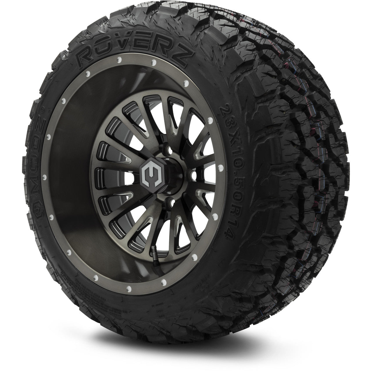 MODZ® 14x10" Assassin Brushed Gunmetal with Ball Mill - Lifted Tires and Wheels Combo