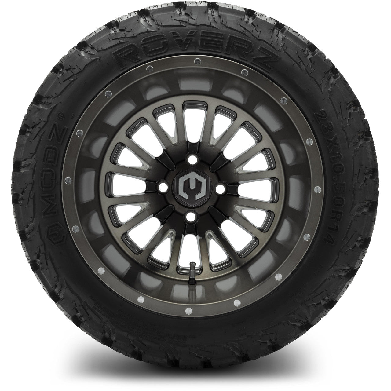 MODZ® 14x10" Assassin Brushed Gunmetal with Ball Mill - Lifted Tires and Wheels Combo