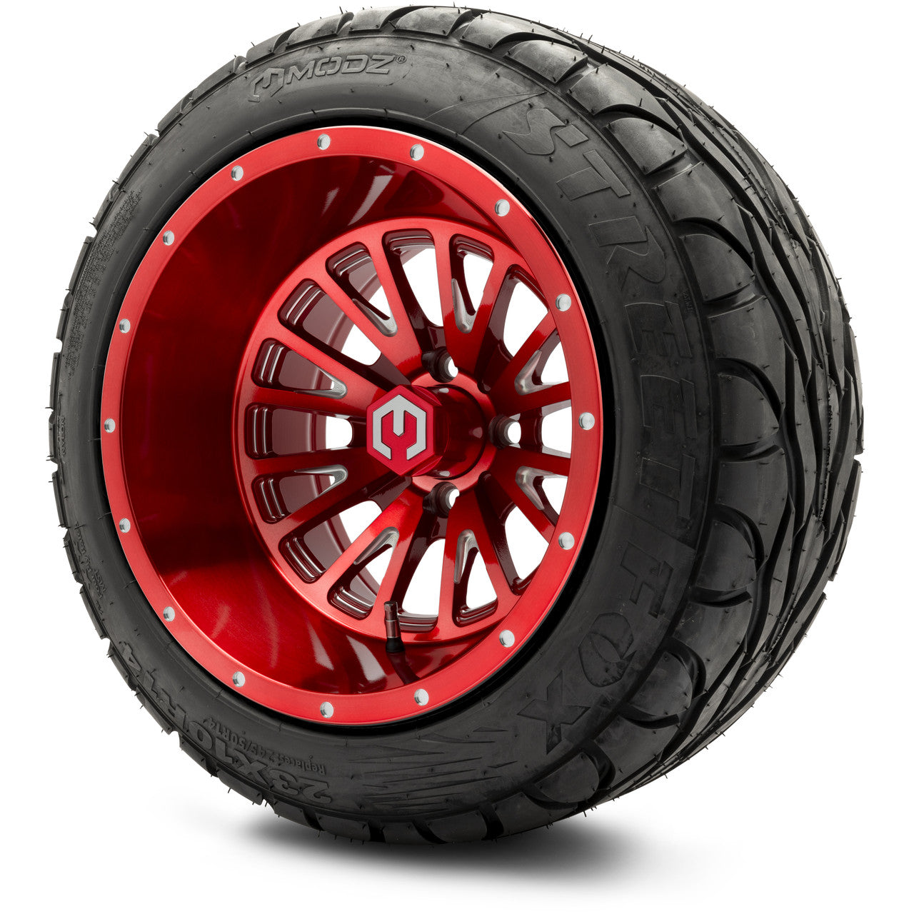 MODZ® 14x10" Assassin Brushed Red with Ball Mill - Lifted Tires and Wheels Combo