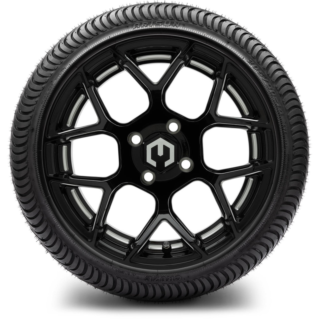 MODZ® 14" Renegade Glossy Black with Ball Mill - Low Profile Tires and Wheels Combo