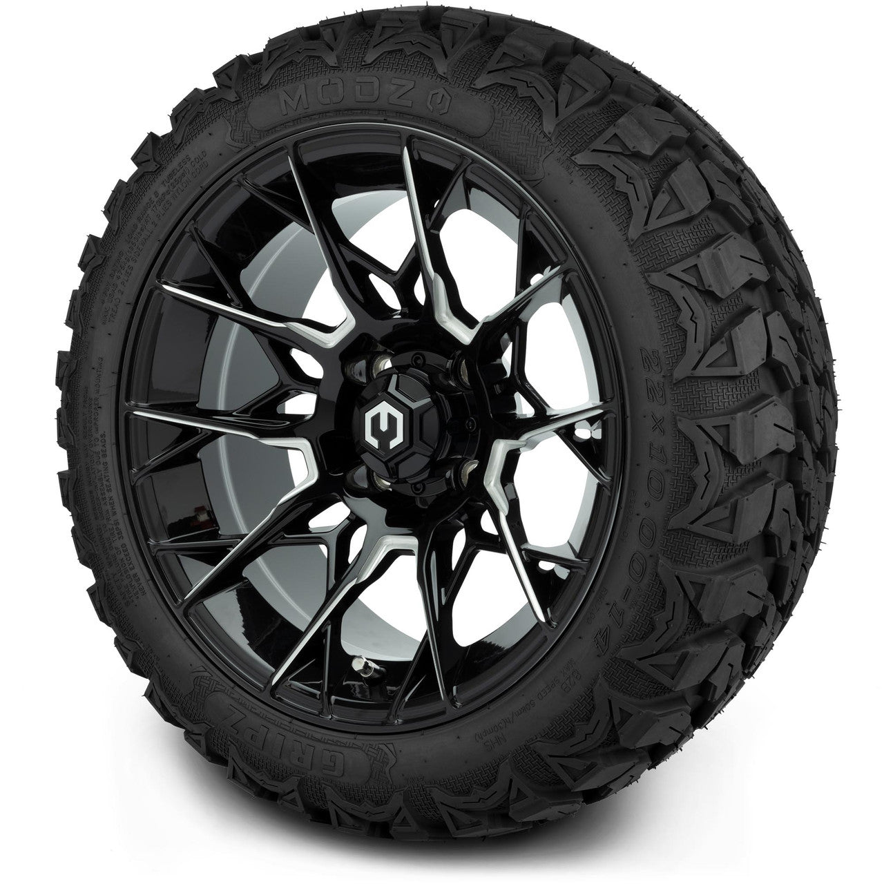 MODZ® 14" Chaos Glossy Black with Ball Mill - Lifted Tires and Wheels Combo