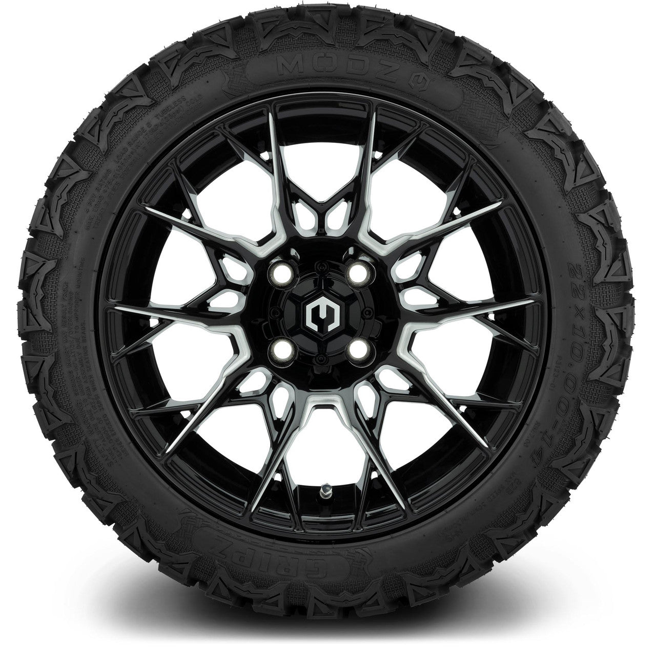 MODZ® 14" Chaos Glossy Black with Ball Mill - Lifted Tires and Wheels Combo