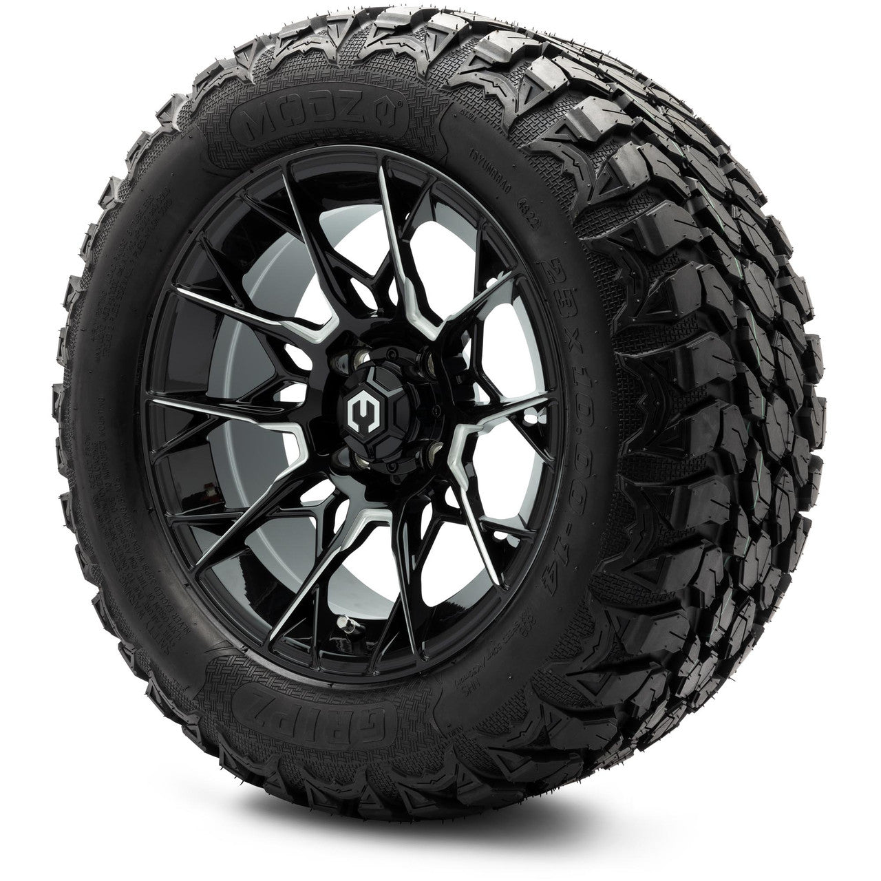 MODZ® 14" Chaos Glossy Black with Ball Mill - Lifted Tires and Wheels Combo