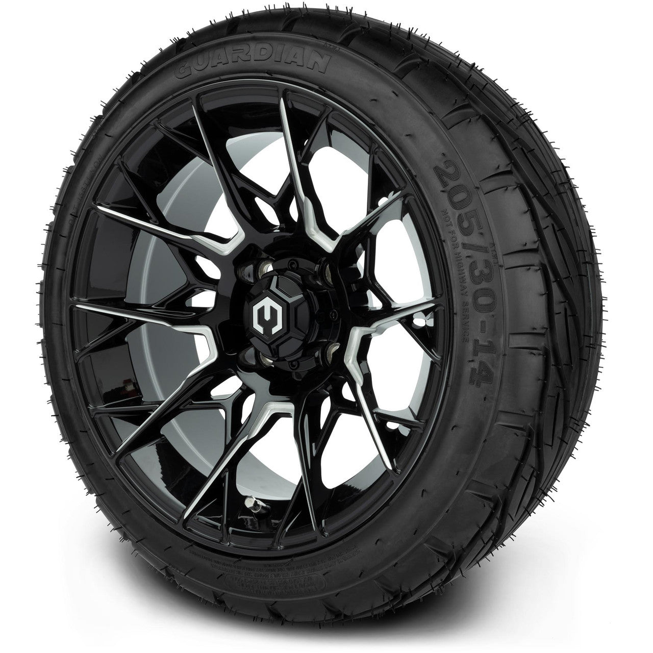 MODZ® 14" Chaos Glossy Black with Ball Mill - Low Profile Tires and Wheels Combo