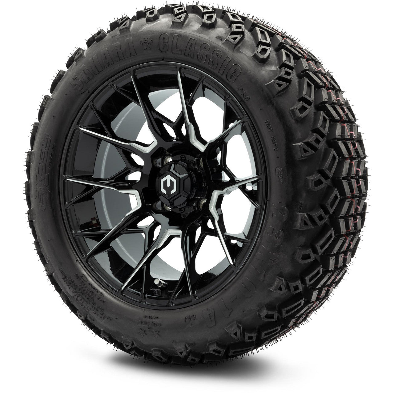 MODZ® 14" Chaos Glossy Black with Ball Mill - Lifted Tires and Wheels Combo