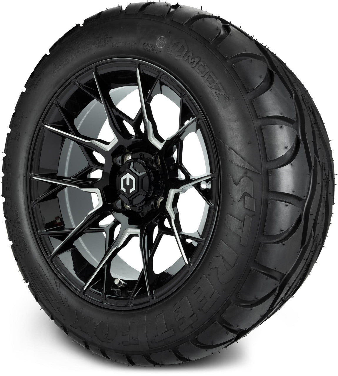 MODZ® 14" Chaos Glossy Black with Ball Mill - Lifted Tires and Wheels Combo