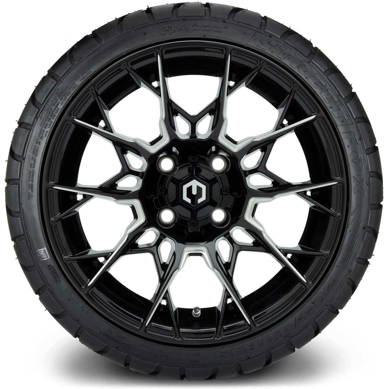 MODZ® 14" Chaos Glossy Black with Ball Mill - Low Profile Tires and Wheels Combo