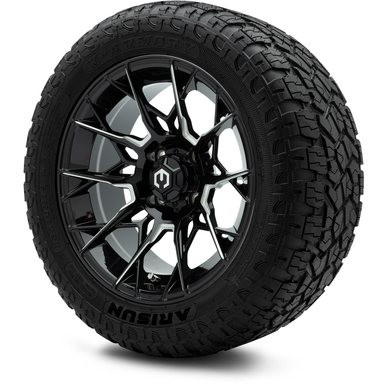MODZ® 14" Chaos Glossy Black with Ball Mill - Lifted Tires and Wheels Combo