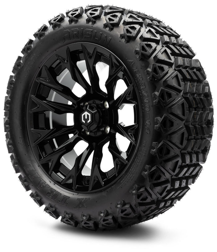 MODZ® 14" Falcon Glossy Black - Lifted Tires and Wheels Combo