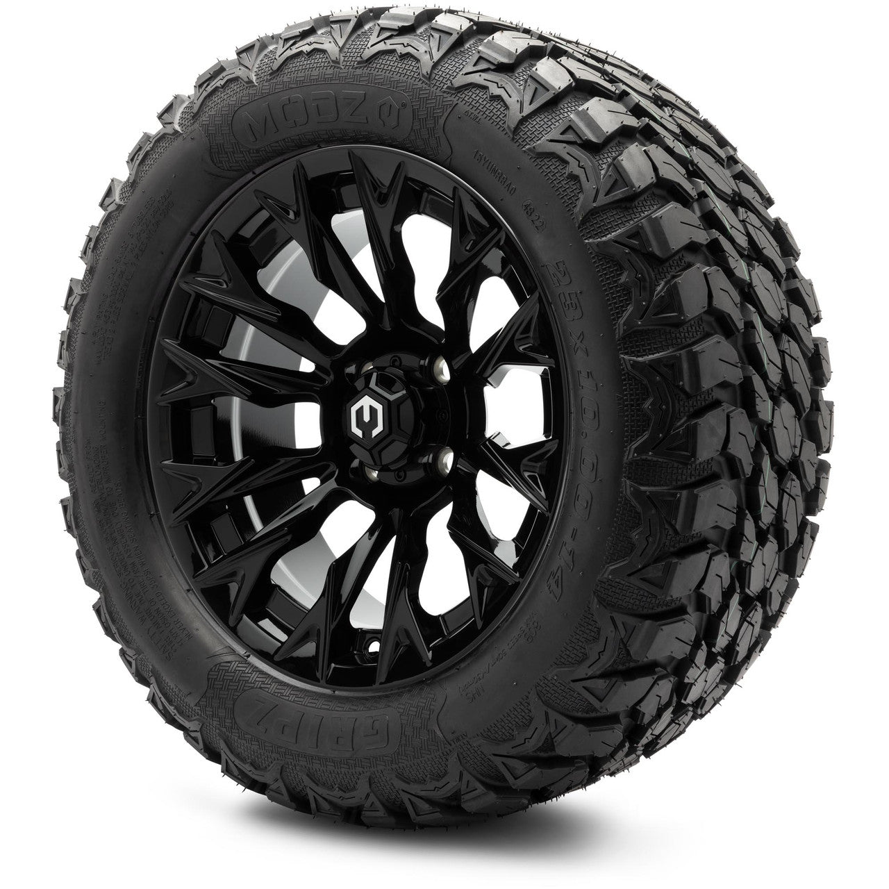 MODZ® 14" Falcon Glossy Black - Lifted Tires and Wheels Combo