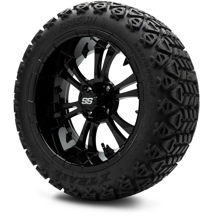 MODZ® 15" Vampire Glossy Black - Lifted Tires and Wheels Combo
