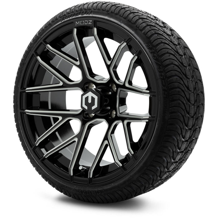 MODZ® 15" Matrix Glossy Black with Ball Mill - Low Profile Tires and Wheels Combo
