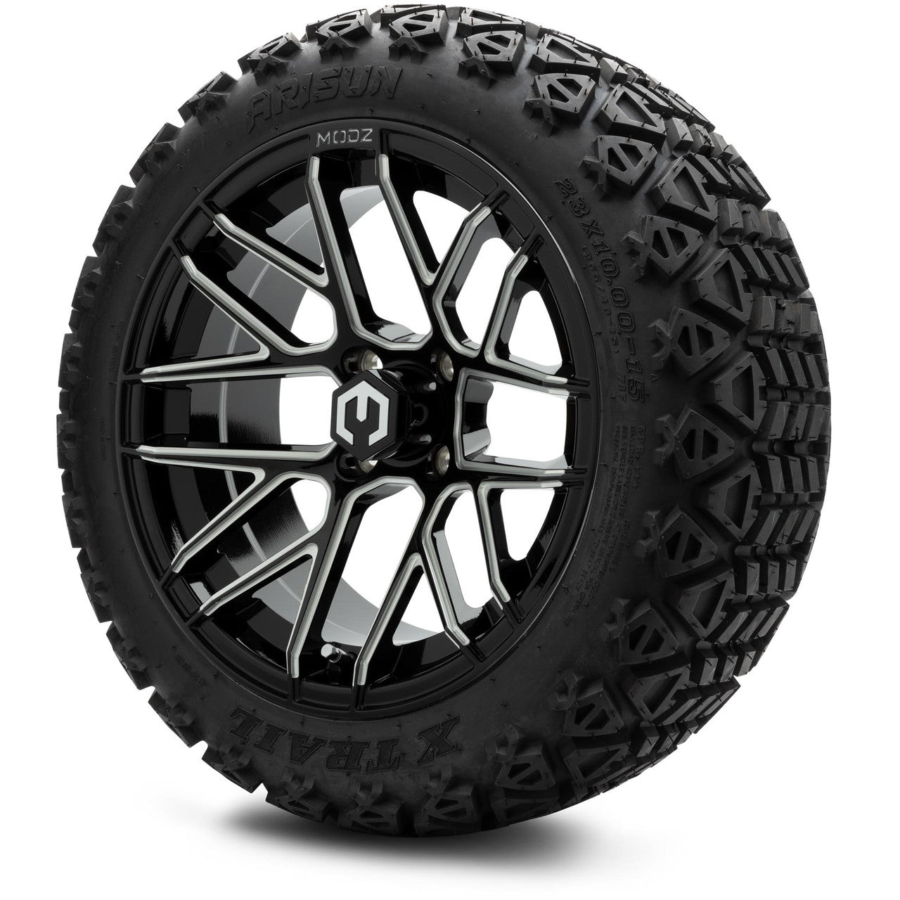 MODZ® 15" Matrix Glossy Black with Ball Mill - Lifted Tires and Wheels Combo