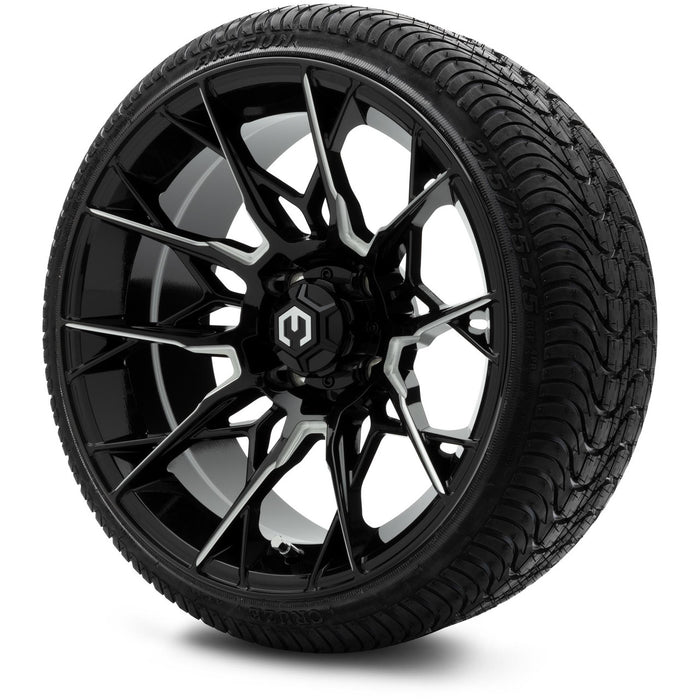 MODZ® 15" Chaos Glossy Black with Ball Mill - Low Profile Tires and Wheels Combo