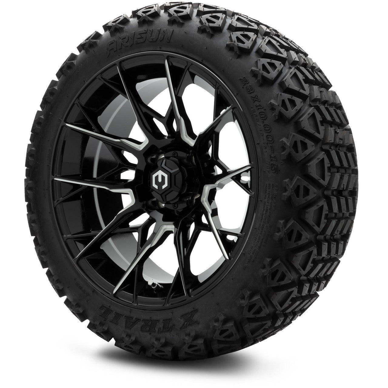 MODZ® 15" Chaos Glossy Black with Ball Mill - Lifted Tires and Wheels Combo